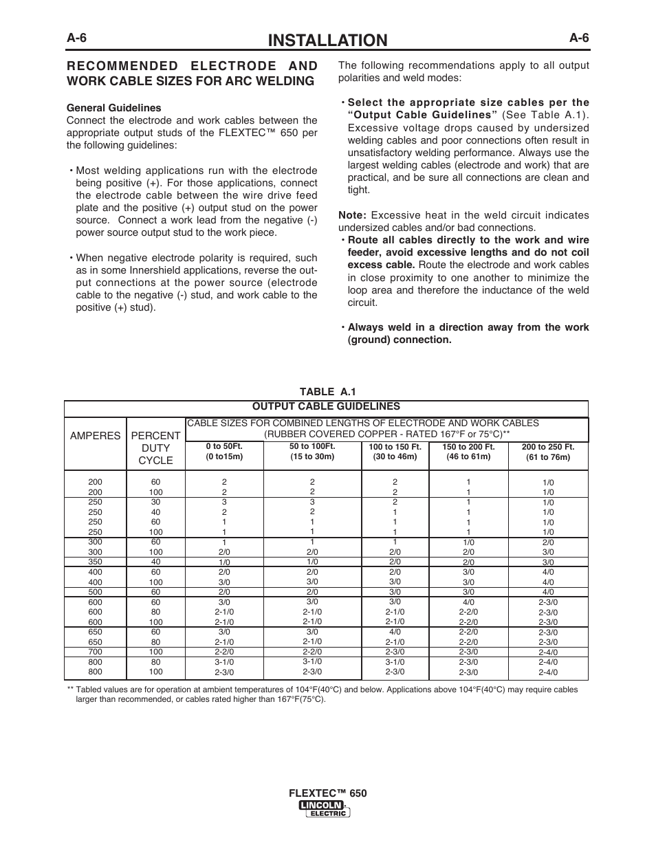 Installation | Lincoln Electric IM10132 FLEXTEC 650 User Manual | Page 12 / 56