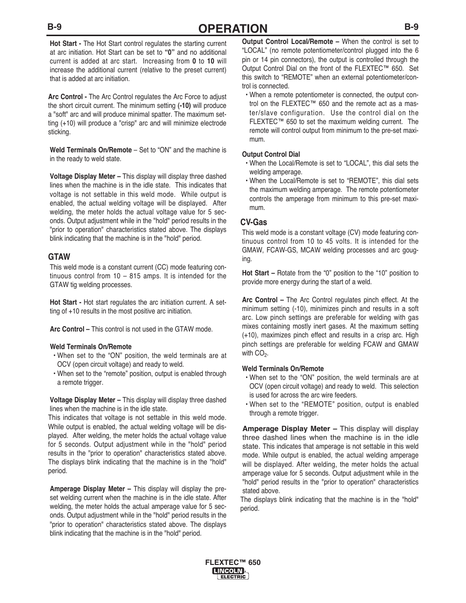 Operation | Lincoln Electric IM10132 FLEXTEC 650 User Manual | Page 27 / 56