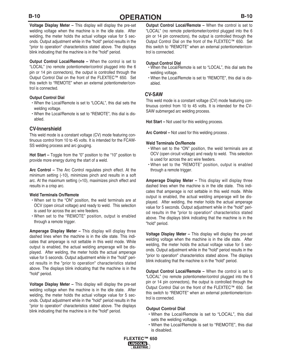 Operation | Lincoln Electric IM10132 FLEXTEC 650 User Manual | Page 28 / 56