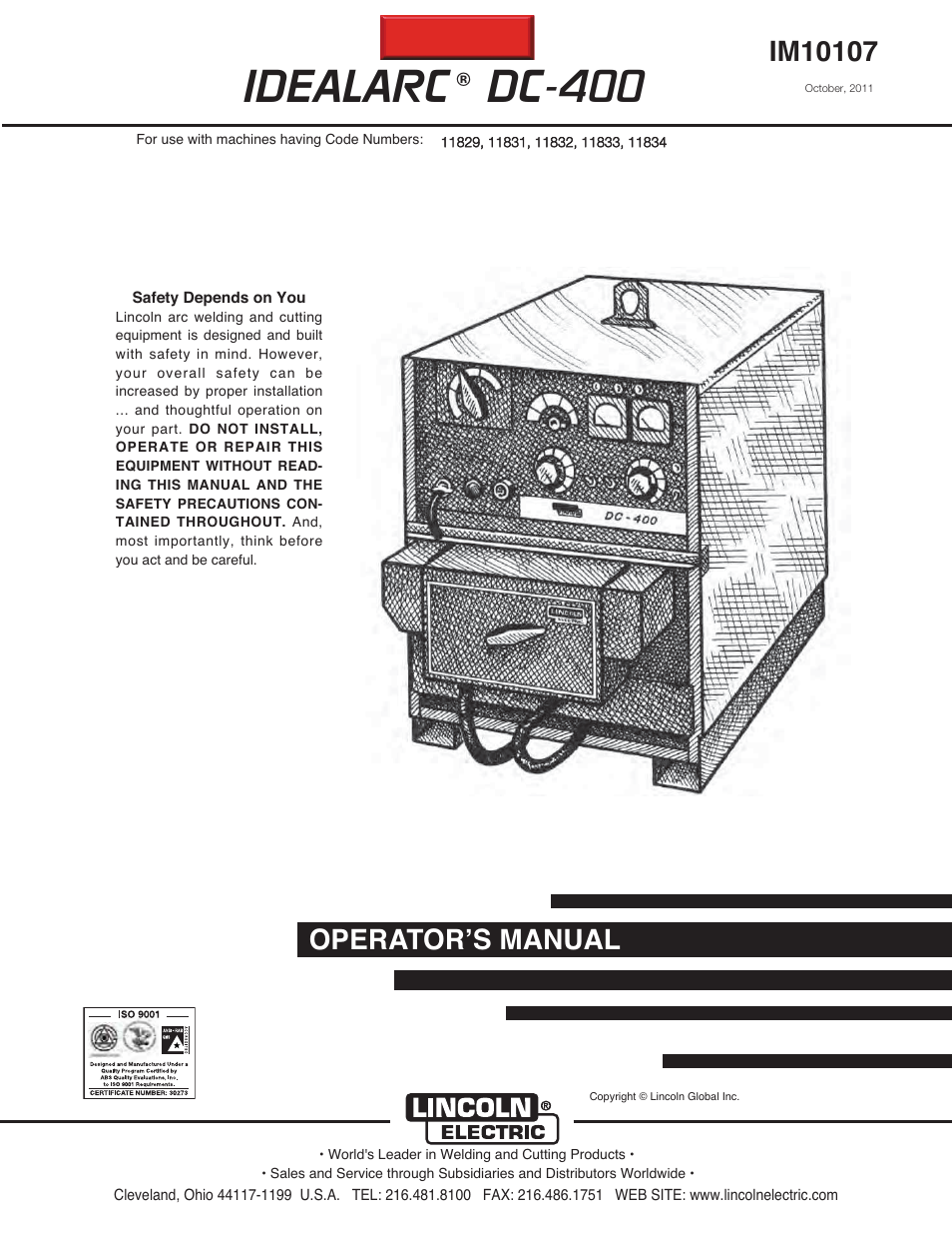 Lincoln Electric IM10107 IDEALARC DC-400 User Manual | 40 pages