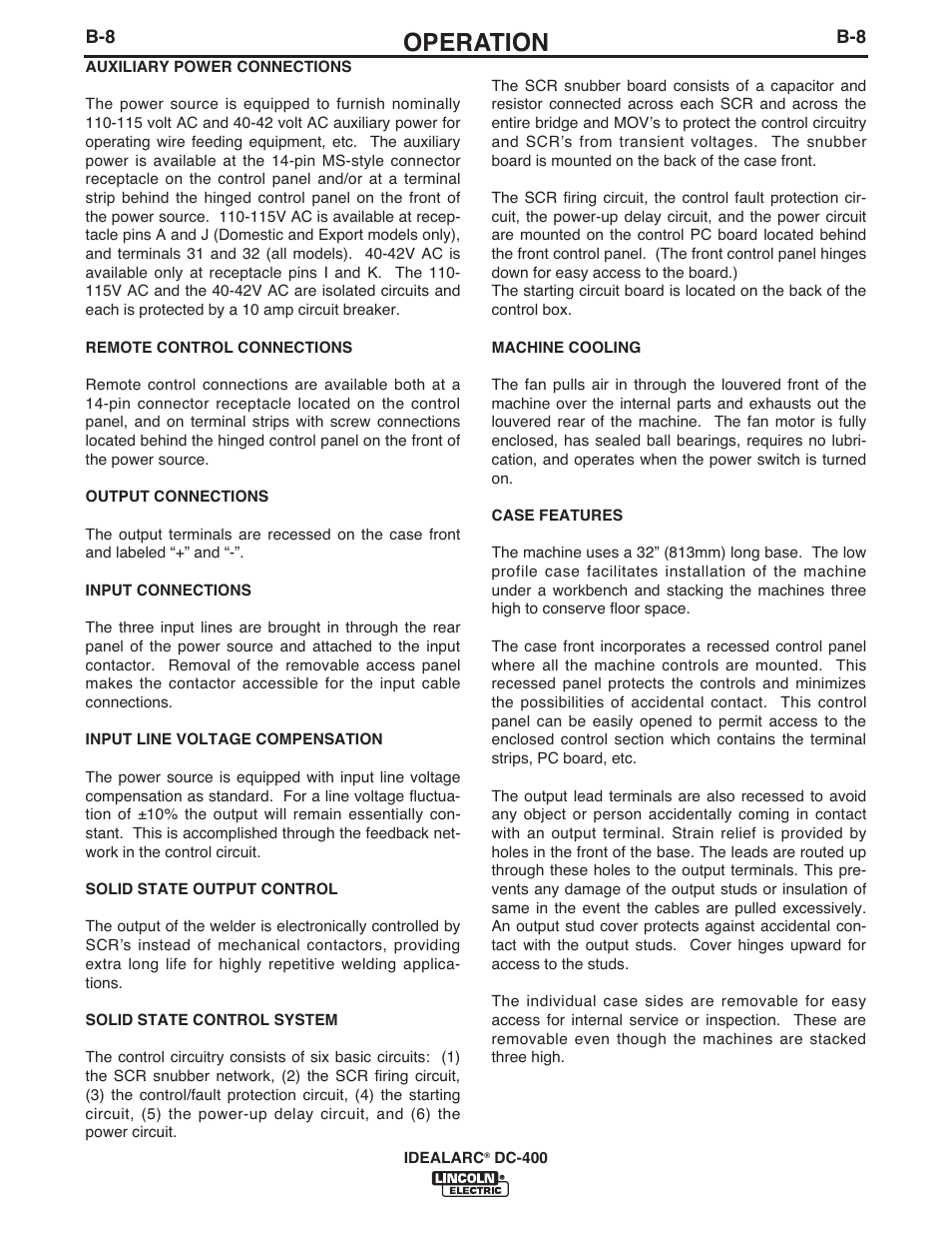 Operation | Lincoln Electric IM10107 IDEALARC DC-400 User Manual | Page 21 / 40