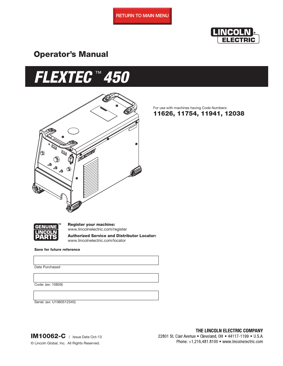 Lincoln Electric IM10062 FLEXTEC 450 User Manual | 72 pages