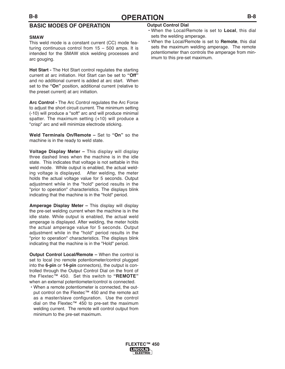 Operation | Lincoln Electric IM10062 FLEXTEC 450 User Manual | Page 25 / 72