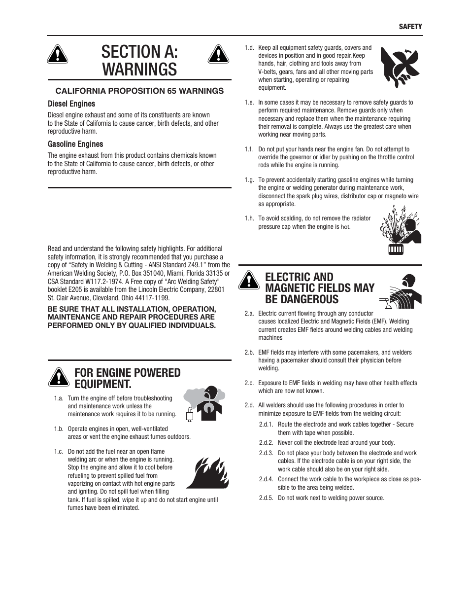 For engine powered equipment, Electric and magnetic fields may be dangerous | Lincoln Electric IM10062 FLEXTEC 450 User Manual | Page 3 / 72