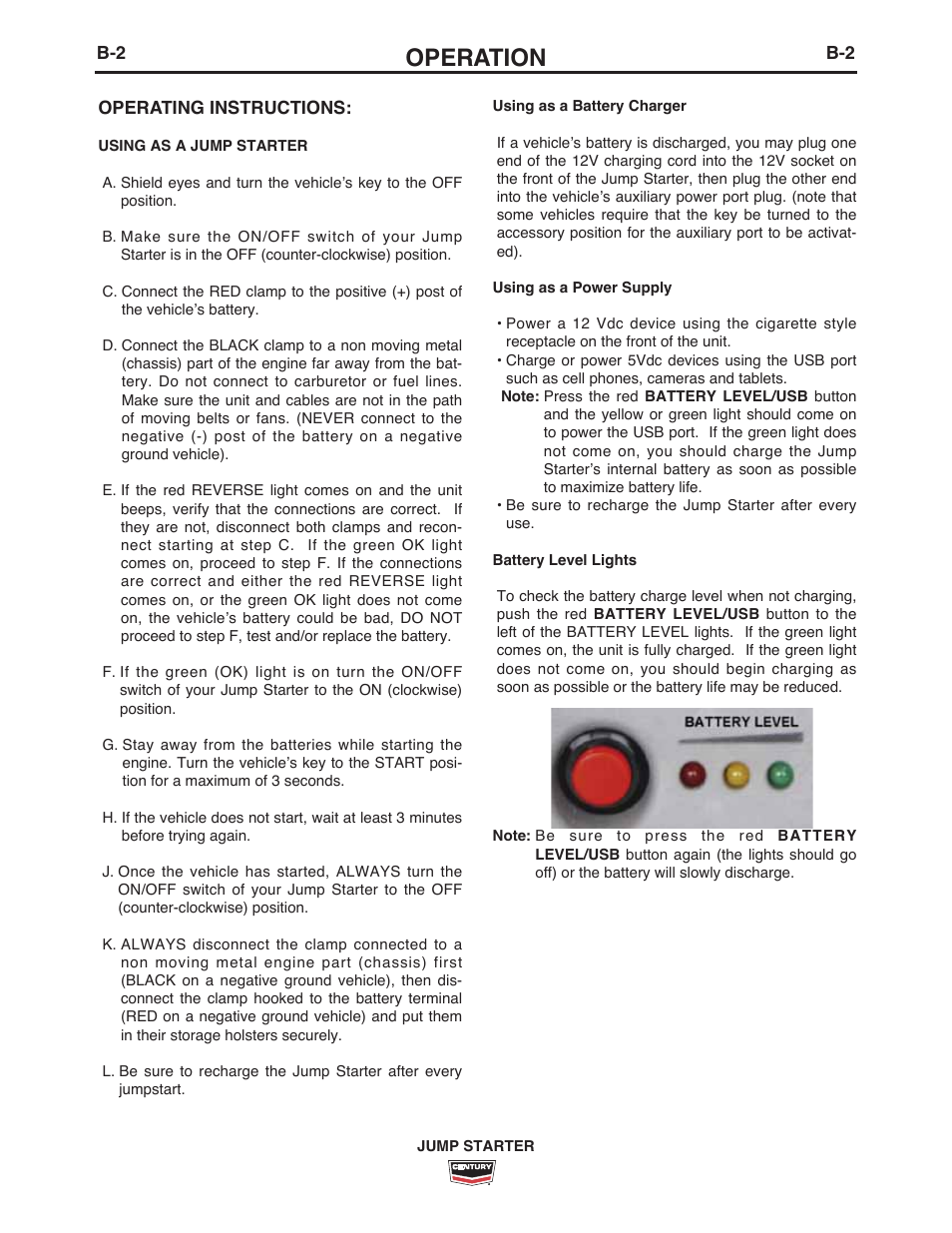 Operation | Lincoln Electric IM10139 JUMP STARTER User Manual | Page 7 / 12