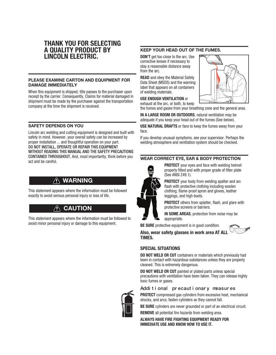 Warning caution | Lincoln Electric IM10149 POWER WAVE ADVANCED MODULE User Manual | Page 2 / 46