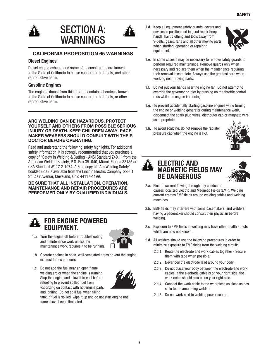 For engine powered equipment, Electric and magnetic fields may be dangerous | Lincoln Electric IM10149 POWER WAVE ADVANCED MODULE User Manual | Page 3 / 46