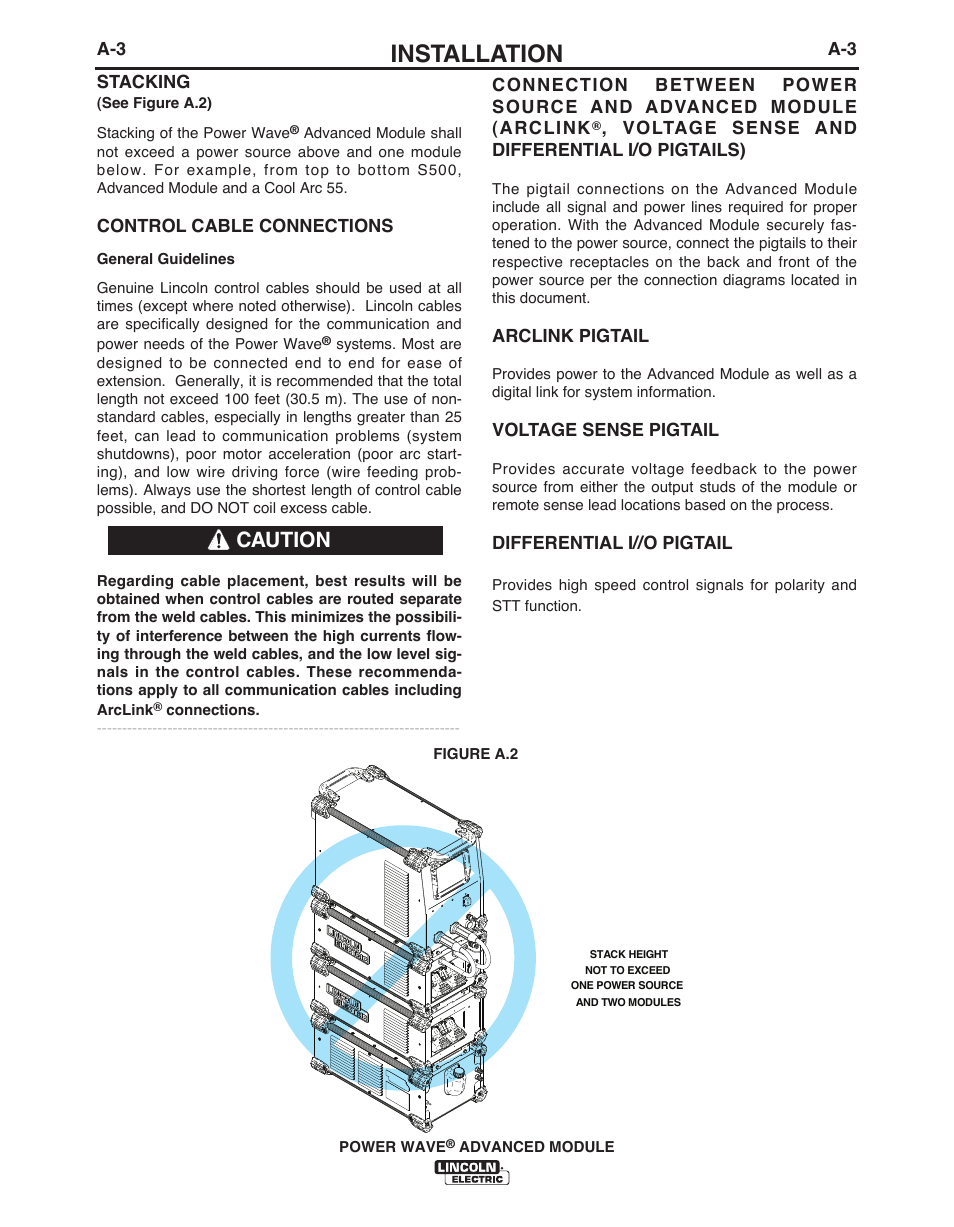 Installation, Caution | Lincoln Electric IM10149 POWER WAVE ADVANCED MODULE User Manual | Page 9 / 46