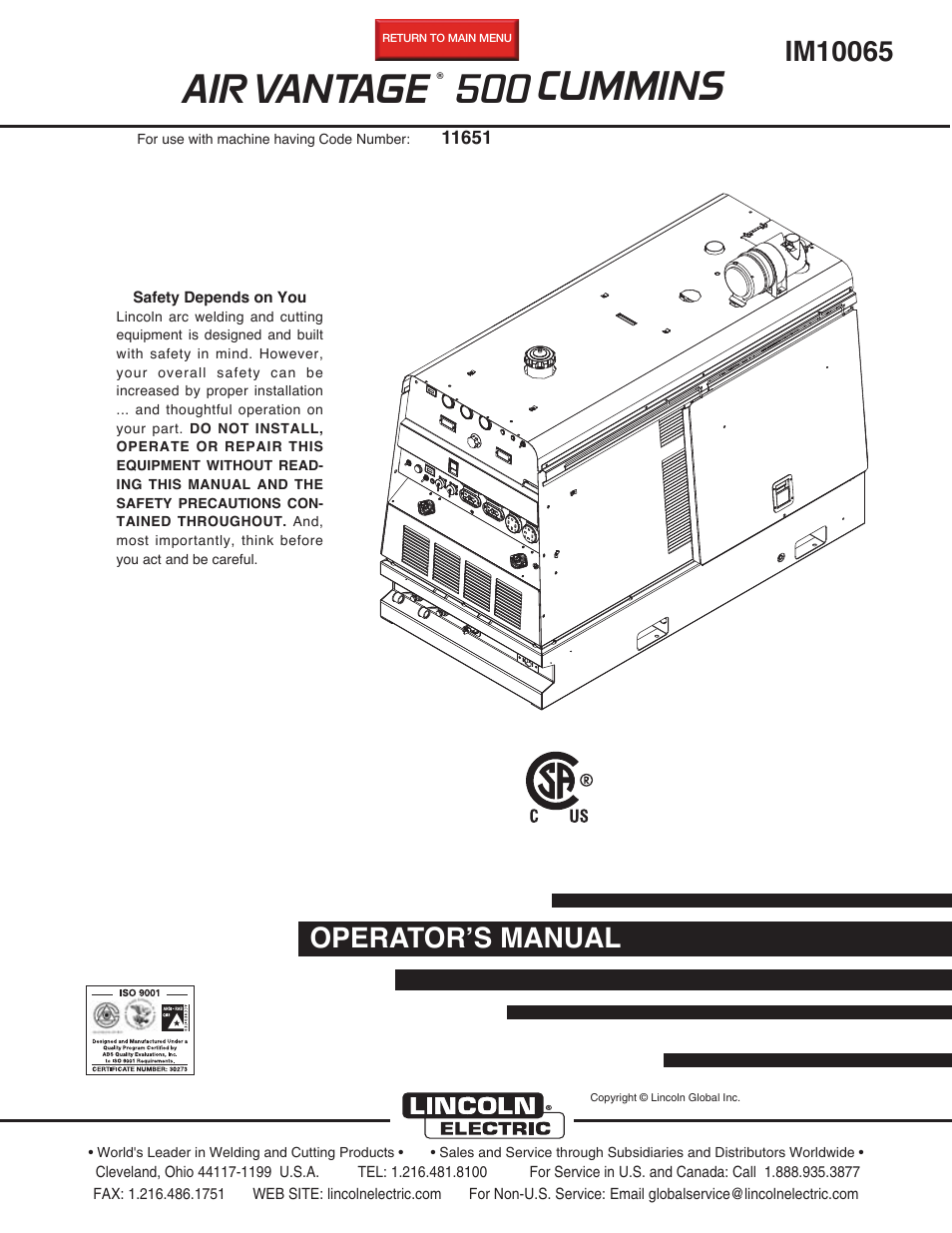 Lincoln Electric IM10065 AIR VANTAGE 500 CUMMINS User Manual | 54 pages