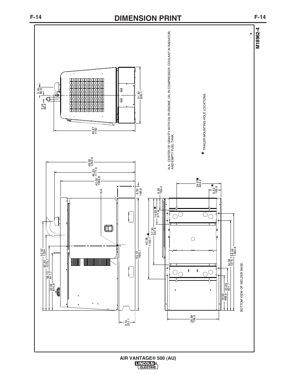 Dimension print, F-14 | Lincoln Electric IM10066 AIR VANTAGE 500 (AU) User Manual | Page 52 / 56