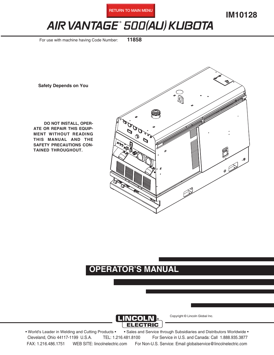Lincoln Electric IM10128 AIR VANTAGE 500 KUBOTA (AU) User Manual | 56 pages