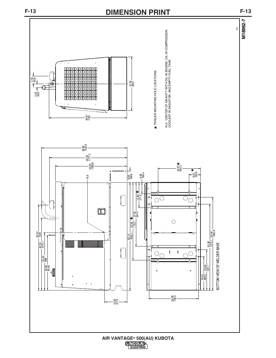 Dimension print, F-13, Air vantage | 500(au) kubota | Lincoln Electric IM10128 AIR VANTAGE 500 KUBOTA (AU) User Manual | Page 53 / 56