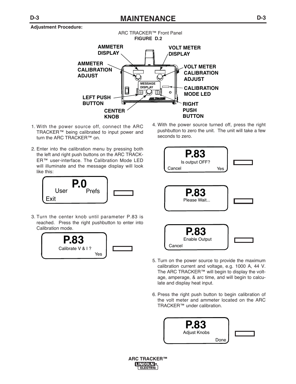 P.83, Maintenance | Lincoln Electric IM10090 ARC TRACKER User Manual | Page 22 / 48