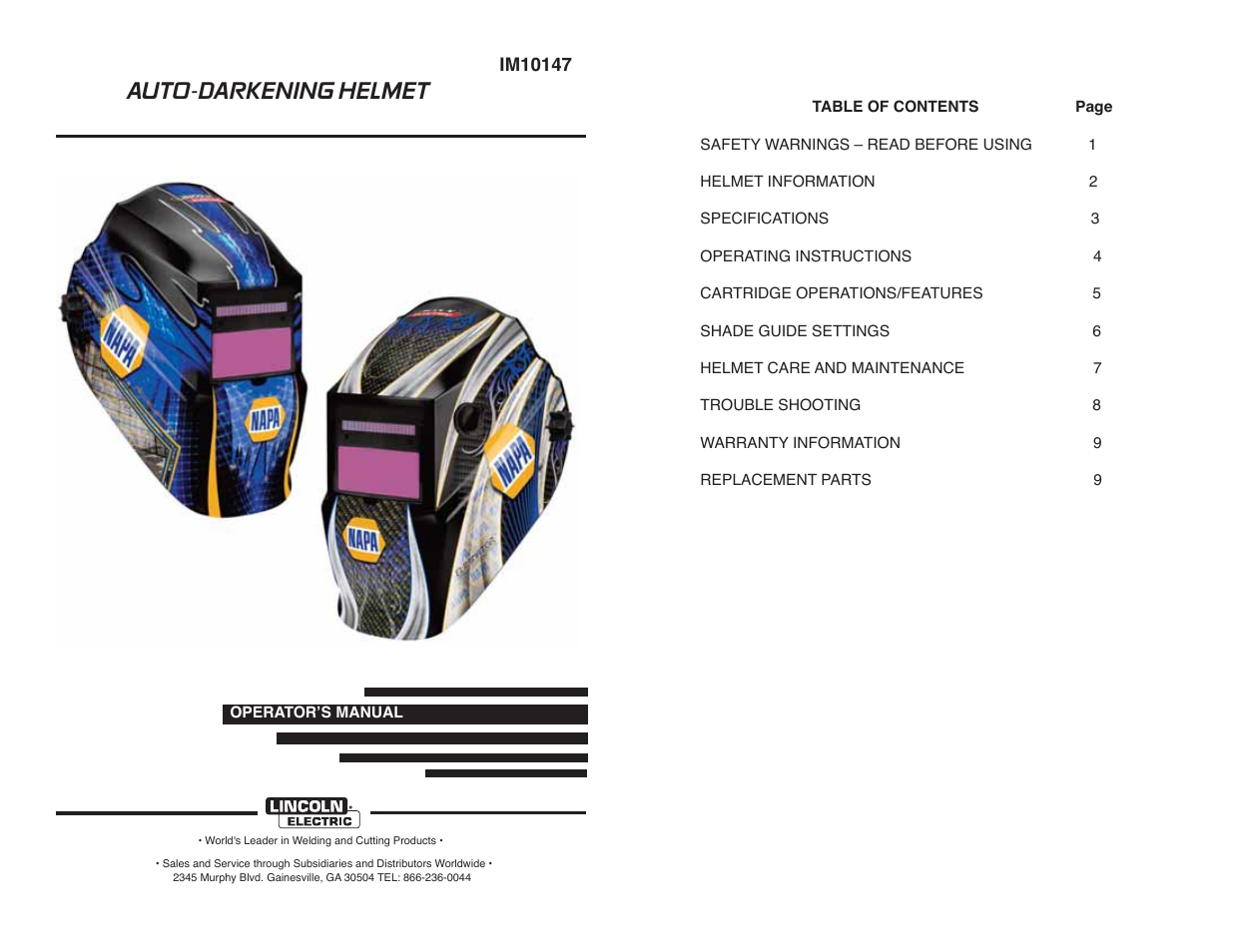 Auto-darkening helmet | Lincoln Electric IM10147 AUTO-DARKENING HELMET User Manual | Page 2 / 12