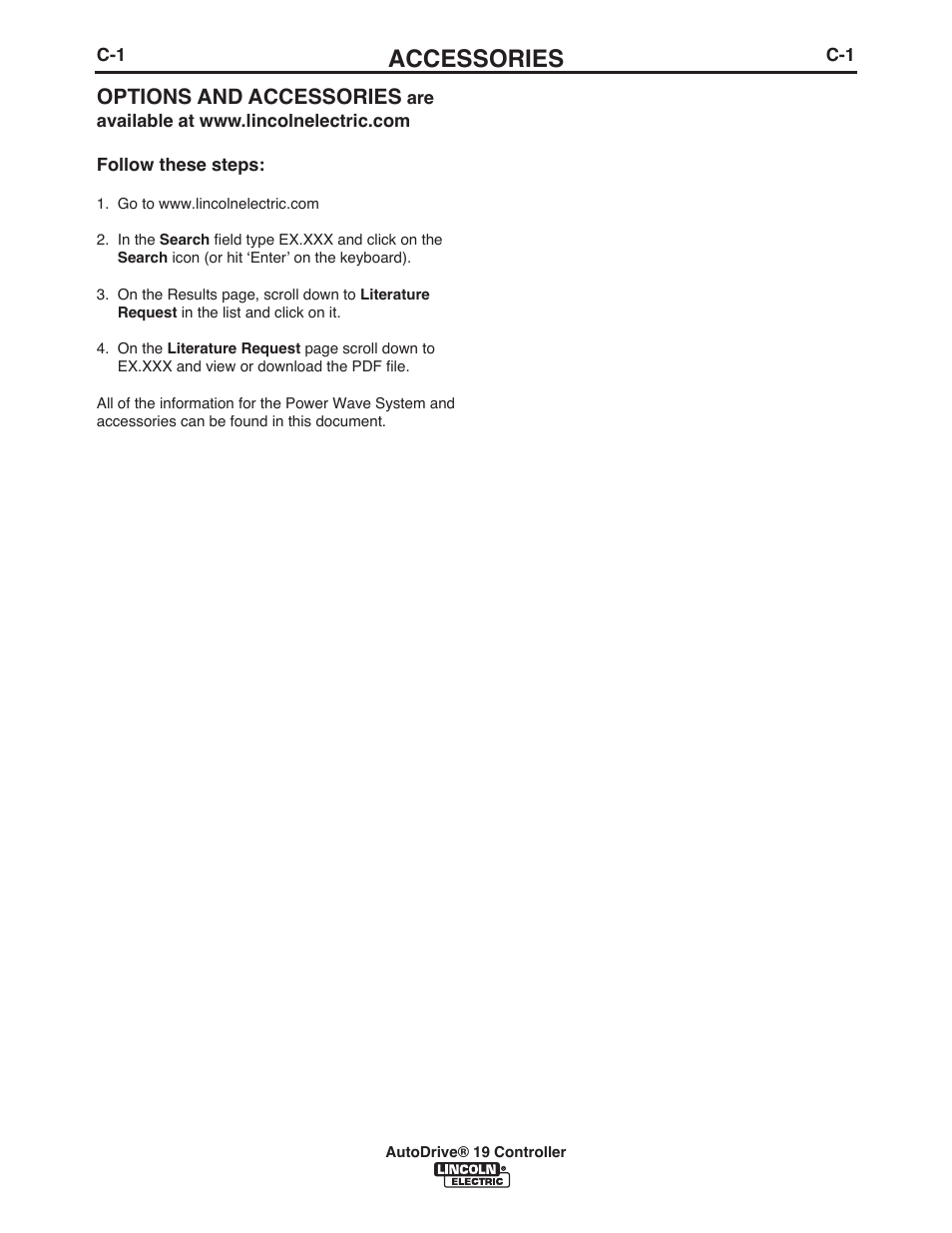 Accessories, Options and accessories | Lincoln Electric IM10087 AutoDrive 19 CONTROLLER User Manual | Page 16 / 28