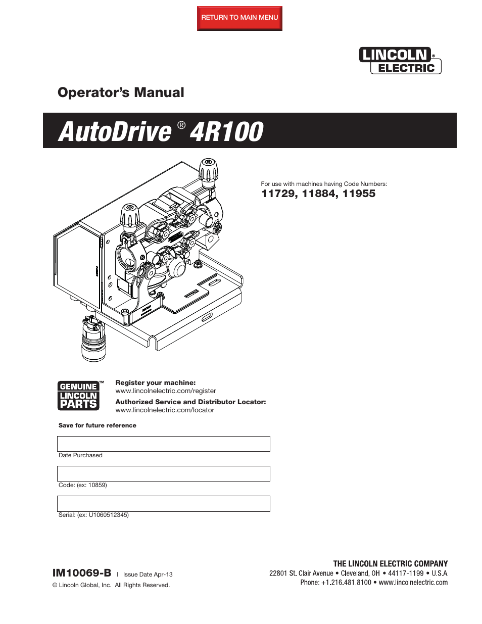 Lincoln Electric IM10069 AutoDrive 4R100 User Manual | 32 pages