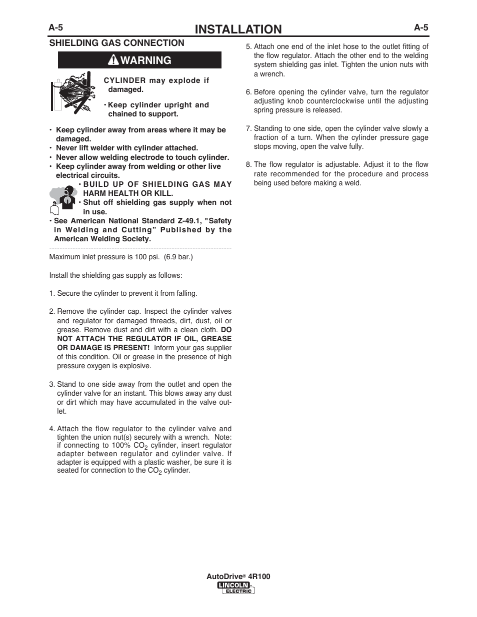 Installation, Warning | Lincoln Electric IM10069 AutoDrive 4R100 User Manual | Page 12 / 32