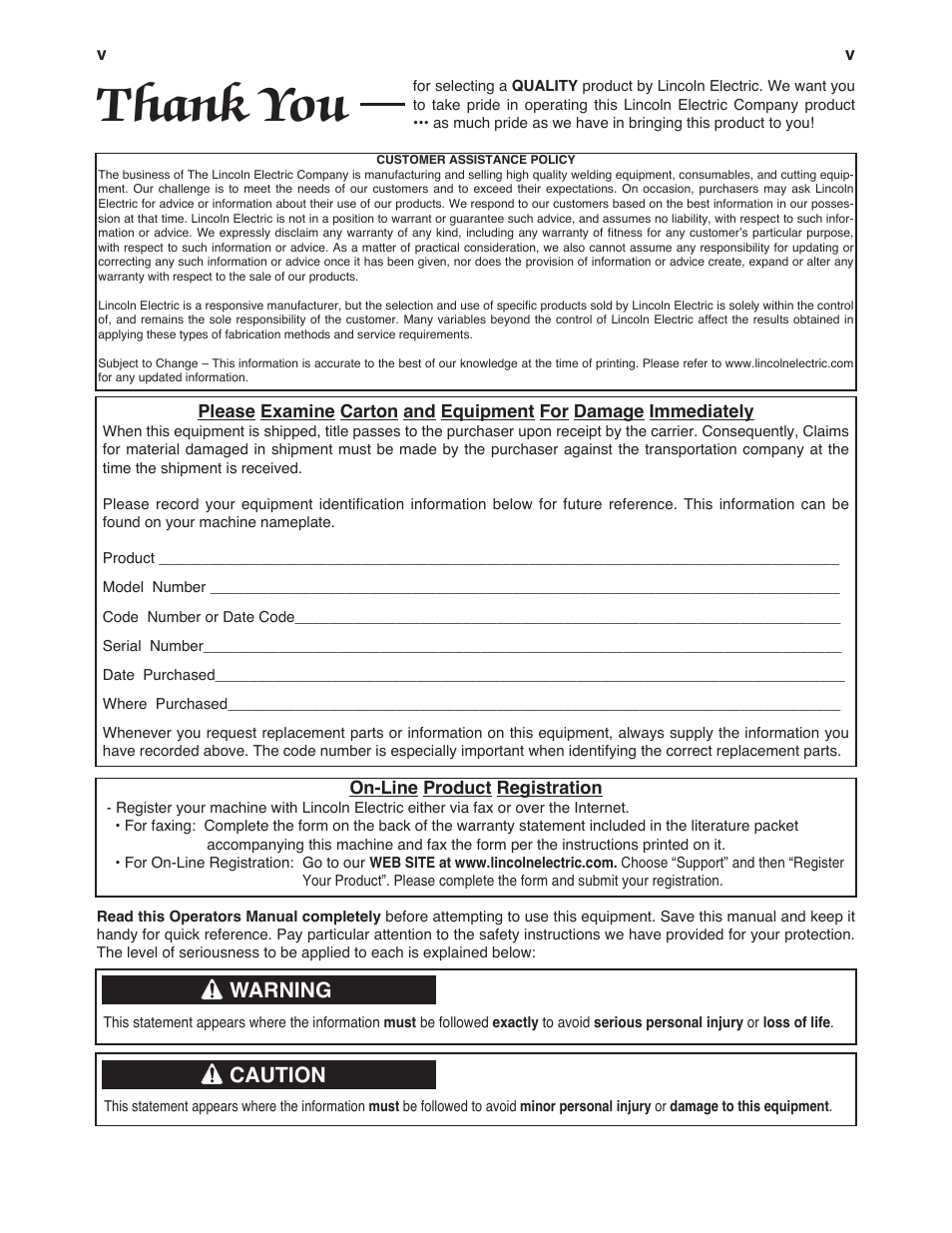 Warning, Caution | Lincoln Electric IM10069 AutoDrive 4R100 User Manual | Page 6 / 32