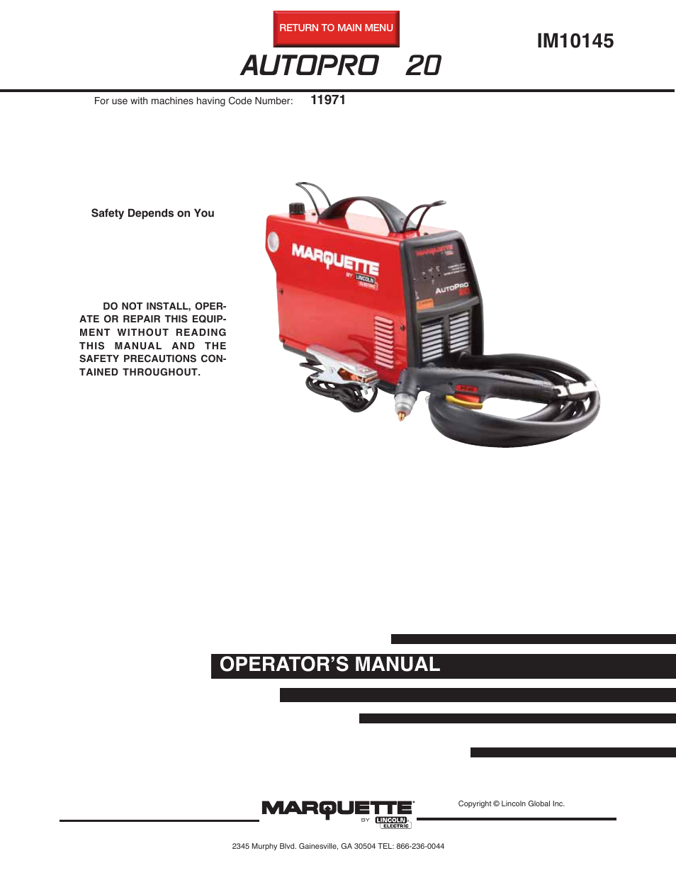 Lincoln Electric IM10145 AUTOPRO 20 User Manual | 24 pages