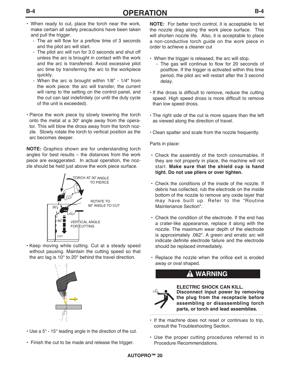 Operation, Warning | Lincoln Electric IM10145 AUTOPRO 20 User Manual | Page 14 / 24