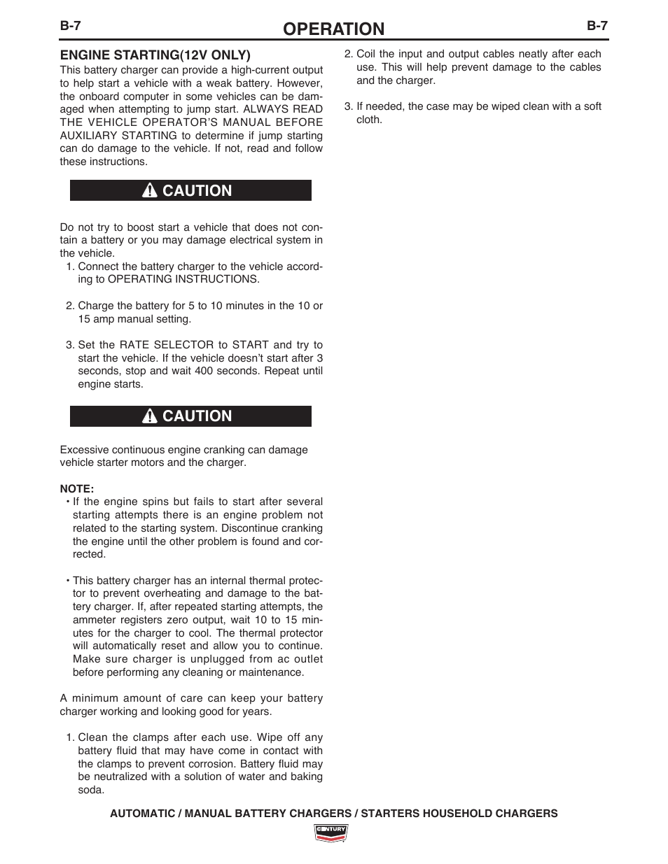 Operation, Caution | Lincoln Electric IM10138 Battery Charger K3152-1_K3153-1 User Manual | Page 13 / 16