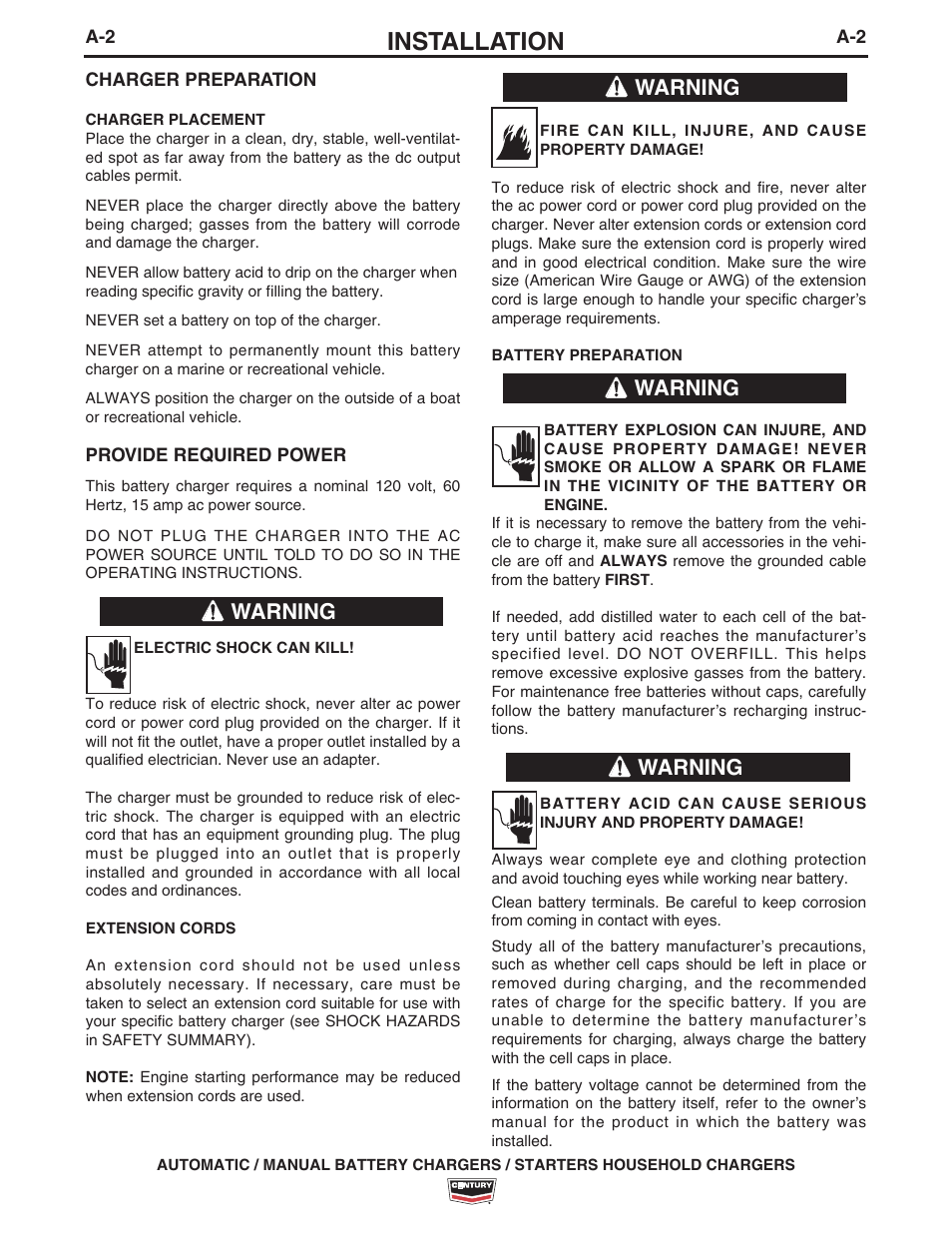 Installation, Warning | Lincoln Electric IM10138 Battery Charger K3152-1_K3153-1 User Manual | Page 6 / 16