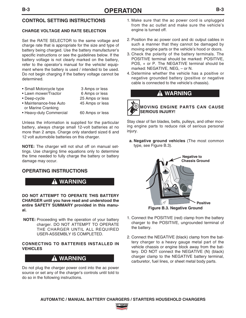 Operation, Warning | Lincoln Electric IM10138 Battery Charger K3152-1_K3153-1 User Manual | Page 9 / 16