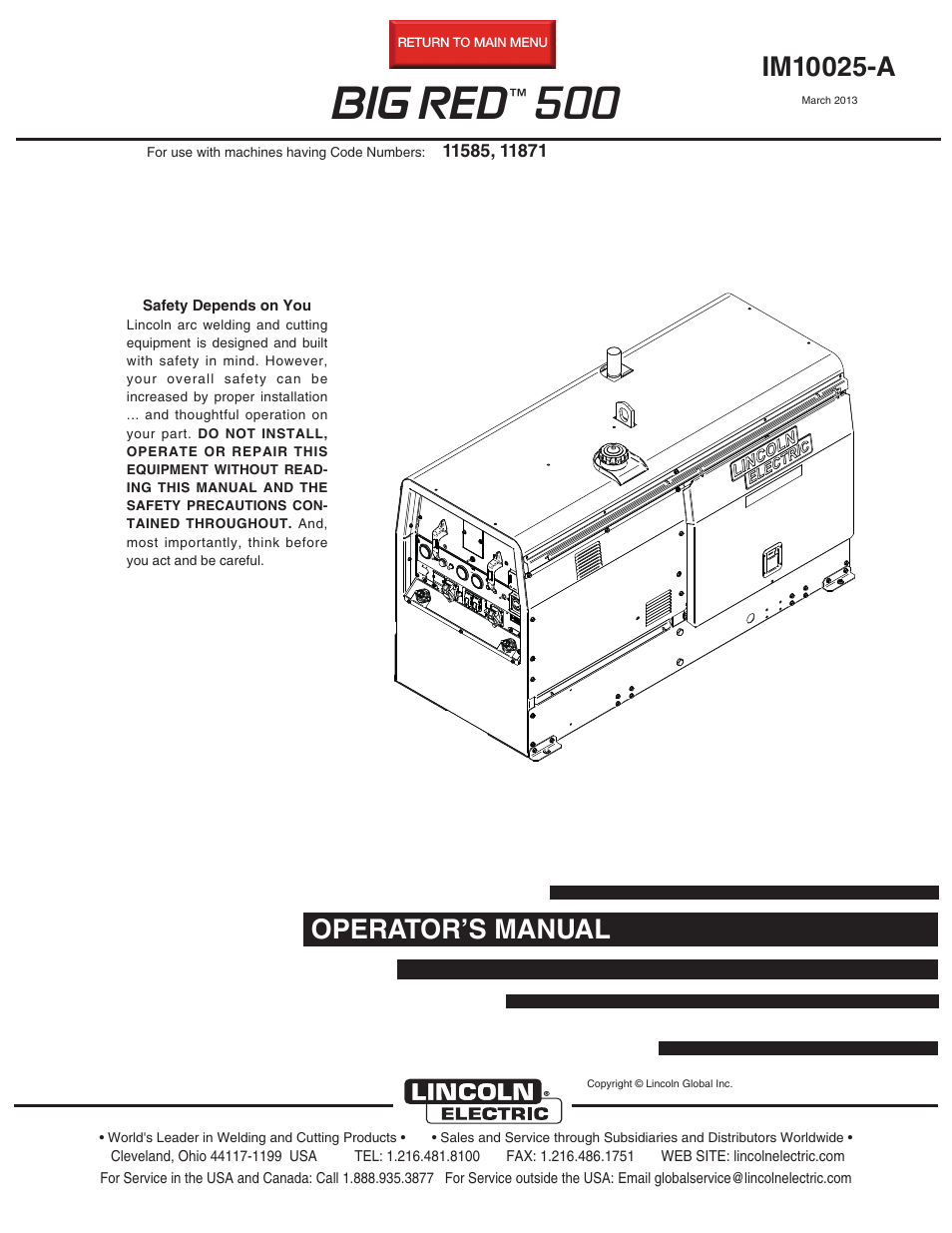 Lincoln Electric IM10025 BIG RED 500 User Manual | 40 pages