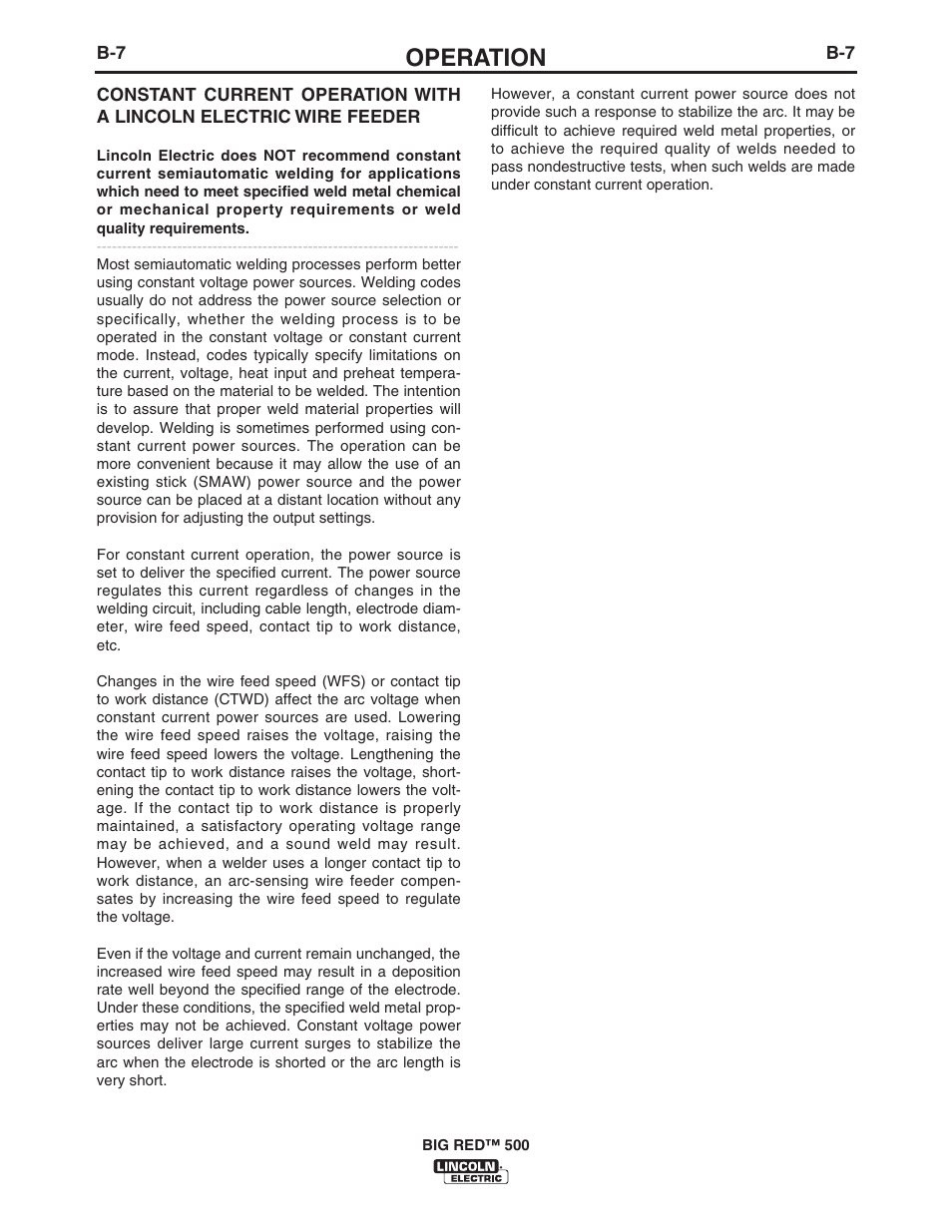 Operation | Lincoln Electric IM10025 BIG RED 500 User Manual | Page 22 / 40