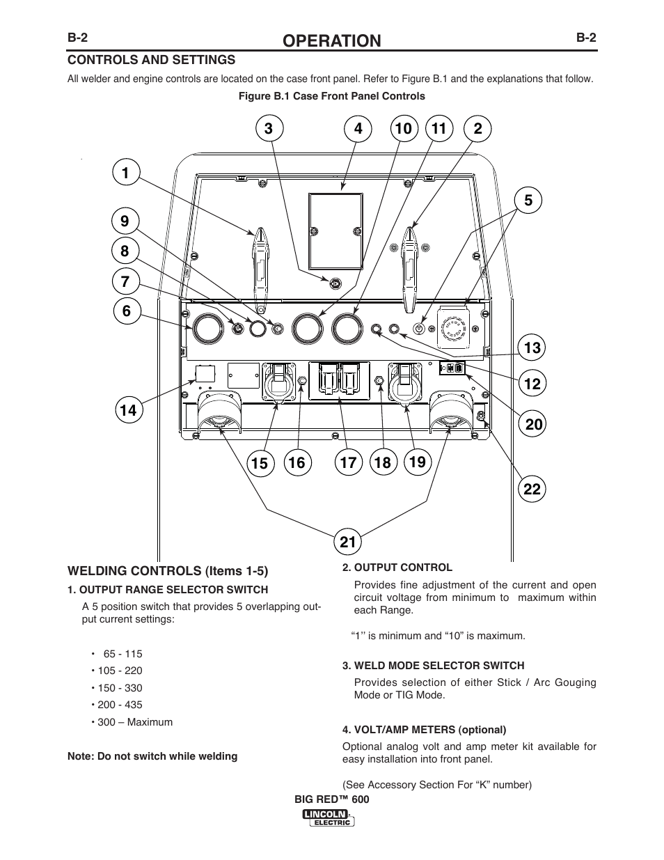 Operation | Lincoln Electric IM10019 BIG RED 600 User Manual | Page 17 / 41