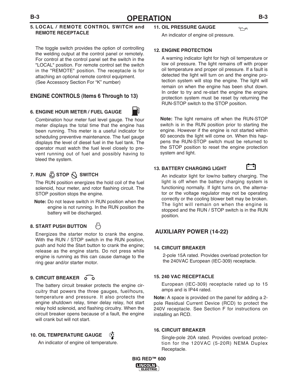 Operation | Lincoln Electric IM10019 BIG RED 600 User Manual | Page 18 / 41