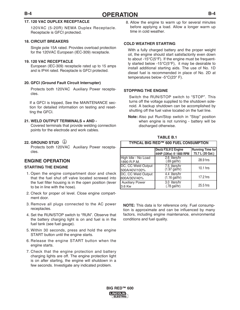 Operation | Lincoln Electric IM10019 BIG RED 600 User Manual | Page 19 / 41