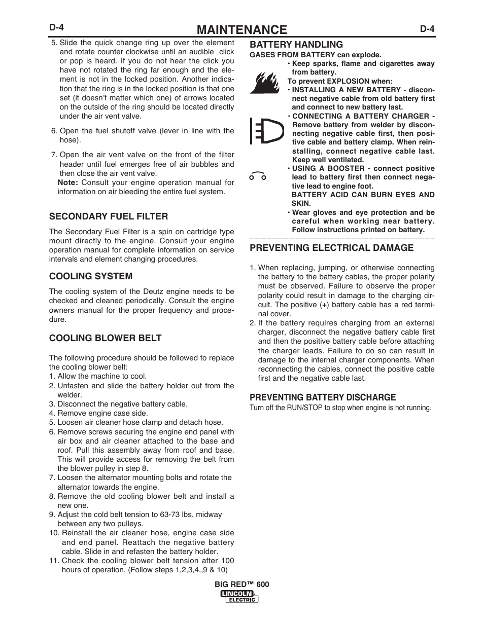 Maintenance | Lincoln Electric IM10019 BIG RED 600 User Manual | Page 28 / 41