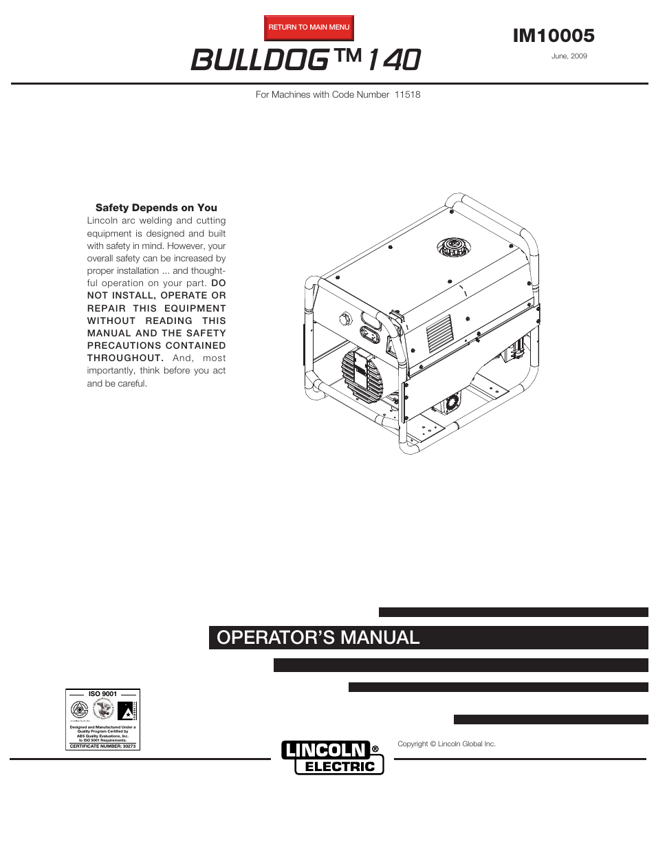 Lincoln Electric IM10005 BULLDOG 140 User Manual | 46 pages