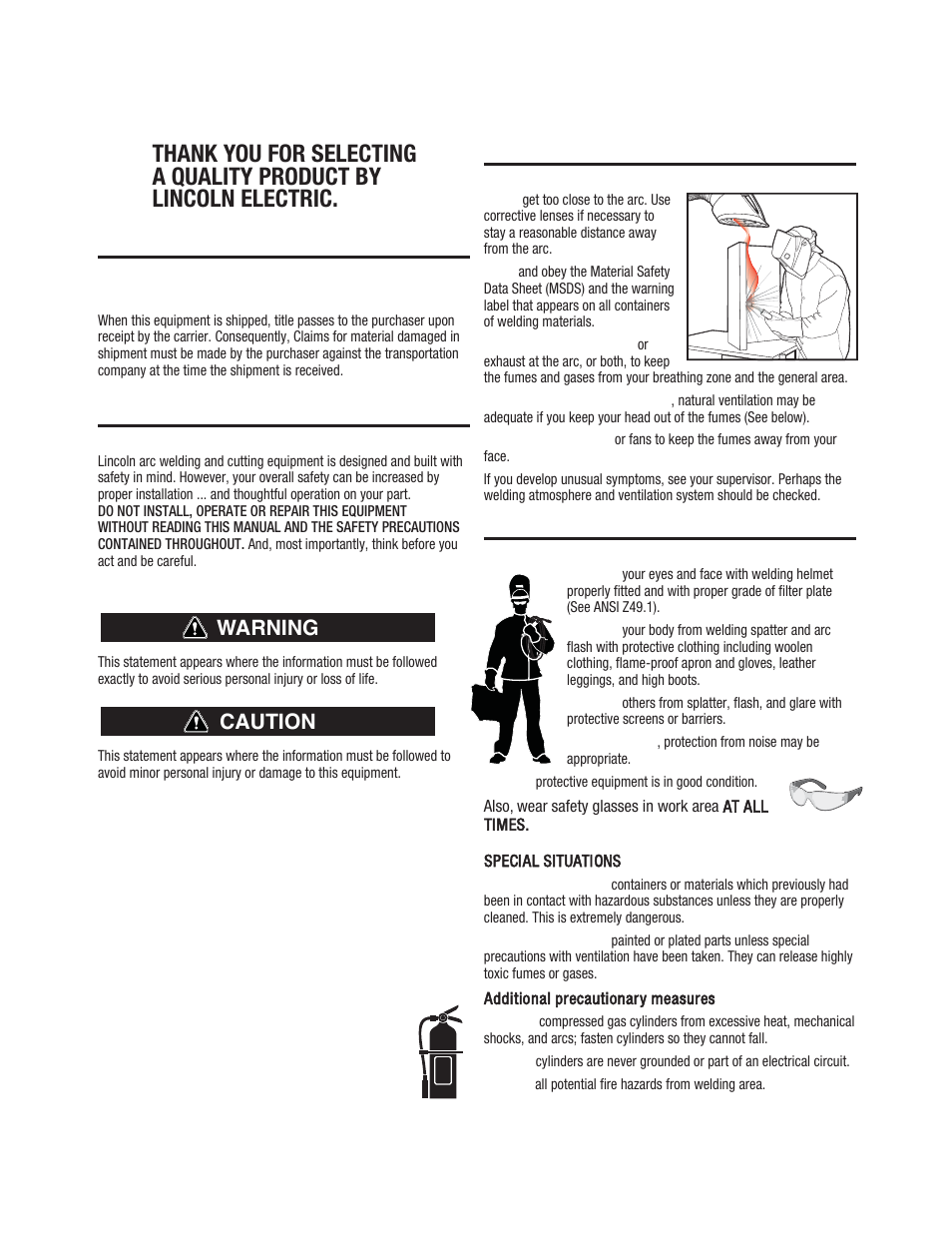 Warning caution | Lincoln Electric IM10074 BULLDOG 5500 User Manual | Page 2 / 56