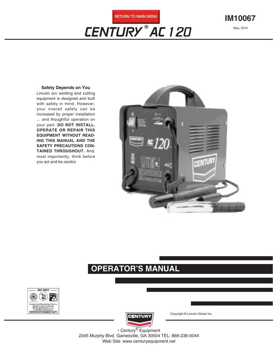 Lincoln Electric IM10067 CENTURY AC120 User Manual | 20 pages