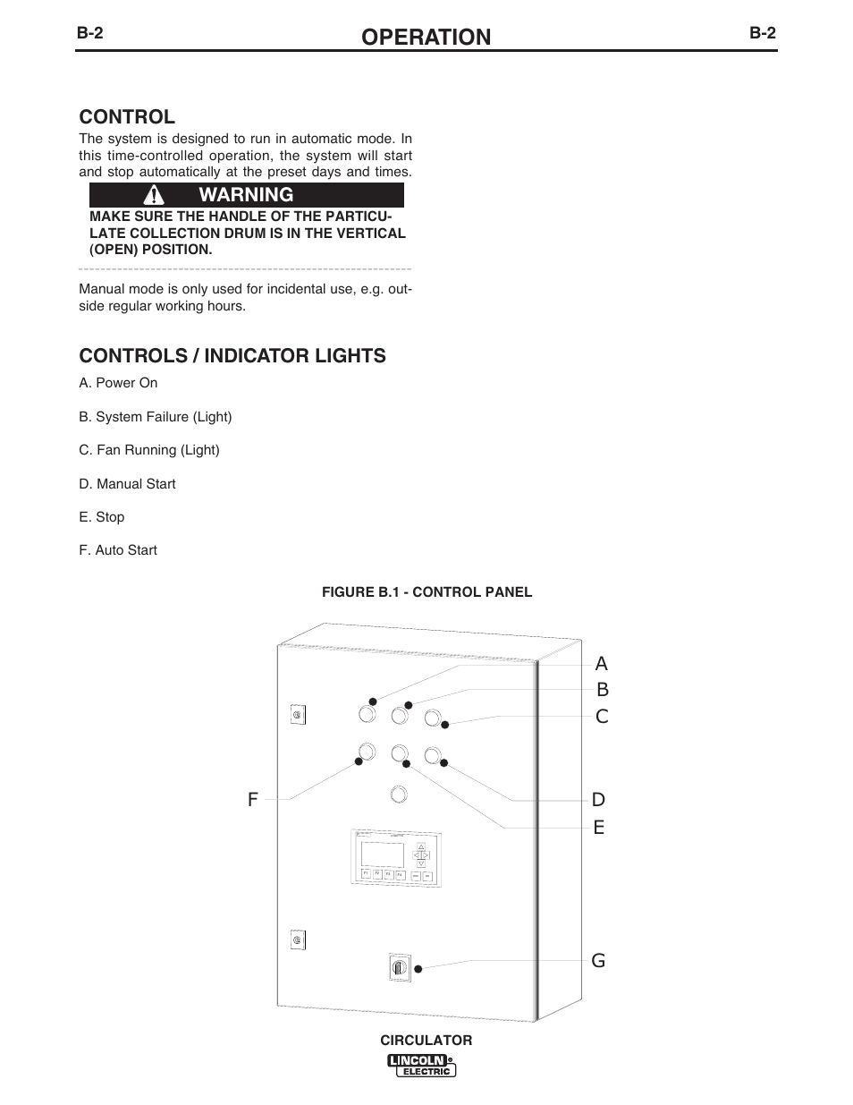 Operation, Control, Controls / indicator lights | Lincoln Electric IM10109 CIRCULATOR User Manual | Page 18 / 33