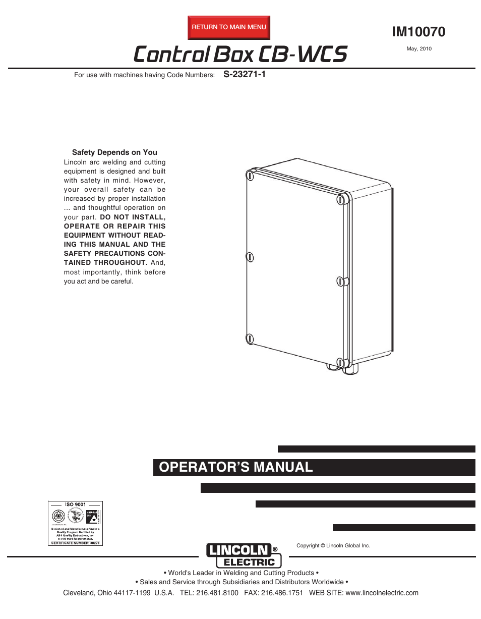 Lincoln Electric IM10070 Control Box CB-WCS User Manual | 20 pages