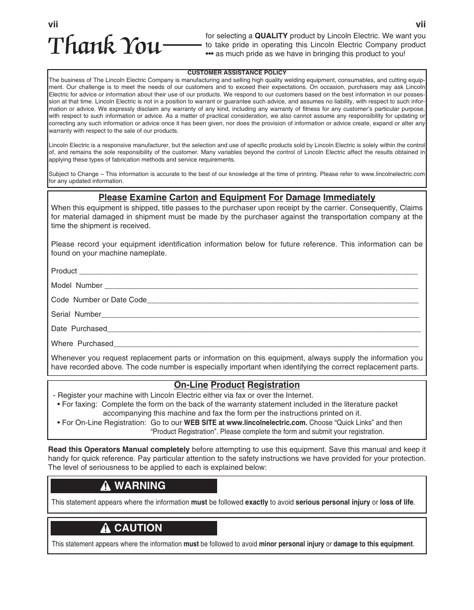 Warning, Caution | Lincoln Electric IM10070 Control Box CB-WCS User Manual | Page 8 / 20