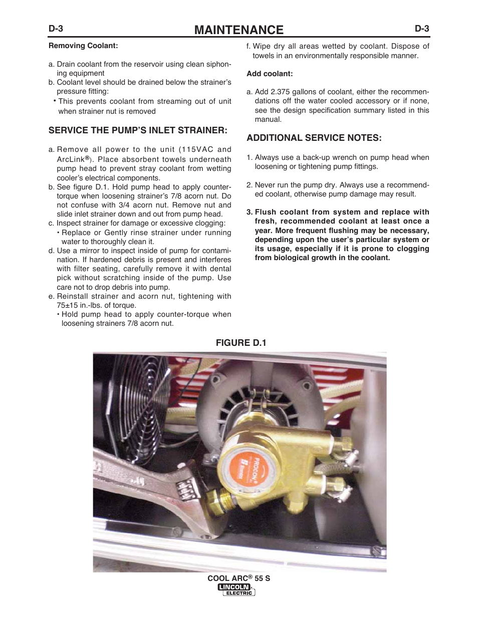 Maintenance | Lincoln Electric IM10134 COOL ARC 55 S WATER COOLER User Manual | Page 19 / 40