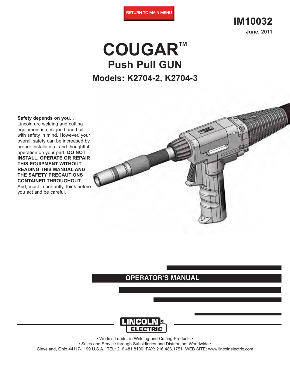 Lincoln Electric IM10032 COUGAR K2704-2, K2704-3 User Manual | 22 pages