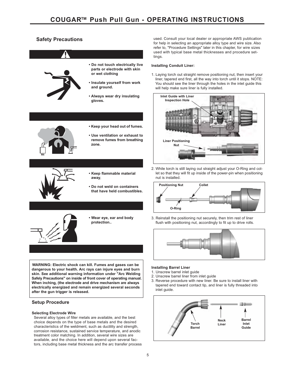 Cougar™ push pull gun - operating instructions, Warning, Safety precautions | Lincoln Electric IM10032 COUGAR K2704-2, K2704-3 User Manual | Page 11 / 22