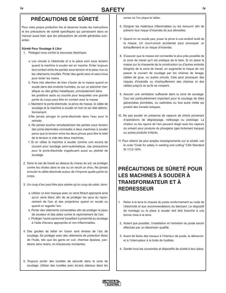 Safety, Précautions de sûreté | Lincoln Electric IM10032 COUGAR K2704-2, K2704-3 User Manual | Page 5 / 22