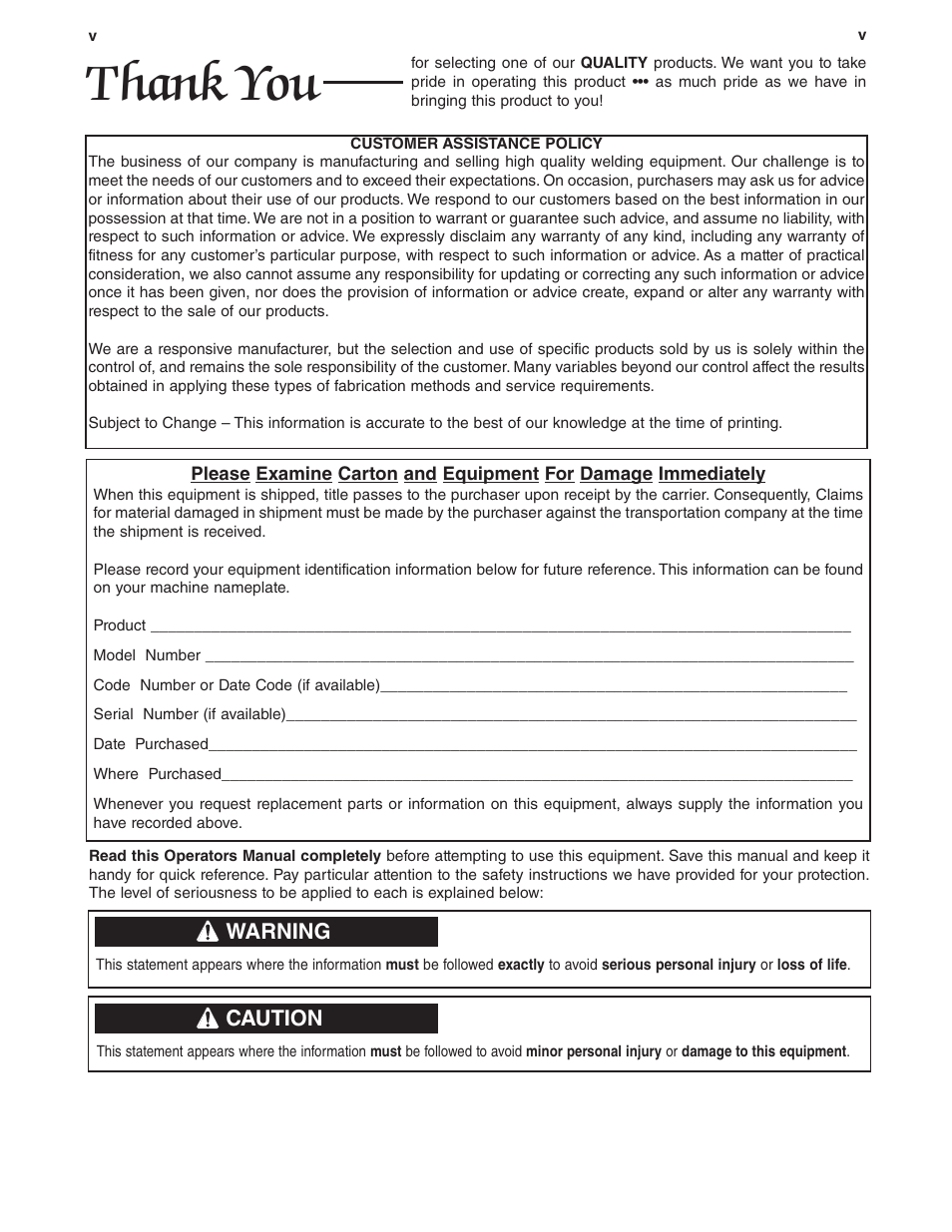 Warning, Caution | Lincoln Electric IM10032 COUGAR K2704-2, K2704-3 User Manual | Page 6 / 22