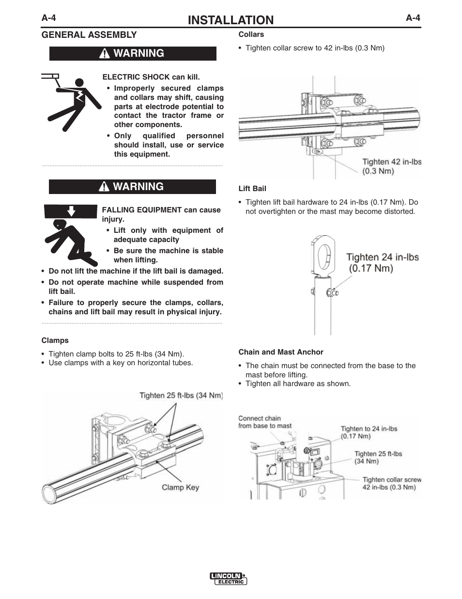 Installation, Warning | Lincoln Electric IM10098 CRUISER User Manual | Page 11 / 54