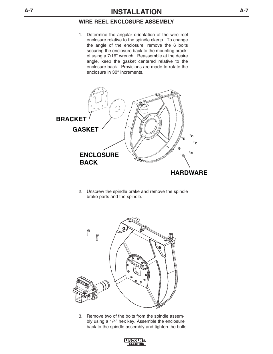 Installation, Bracket gasket enclosure back hardware | Lincoln Electric IM10098 CRUISER User Manual | Page 14 / 54