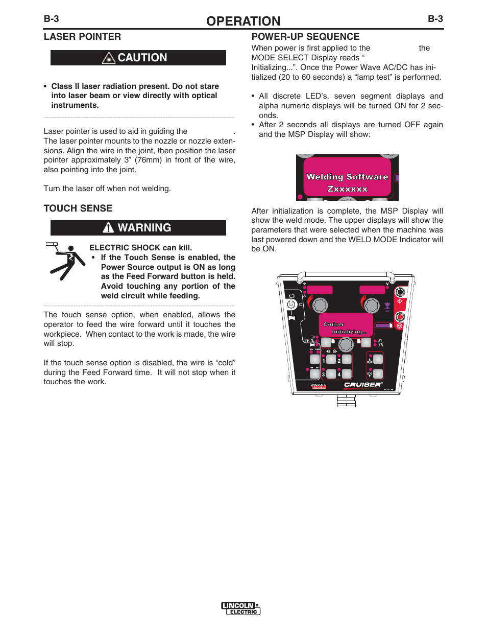 Operation, Caution, Warning | Lincoln Electric IM10098 CRUISER User Manual | Page 35 / 54