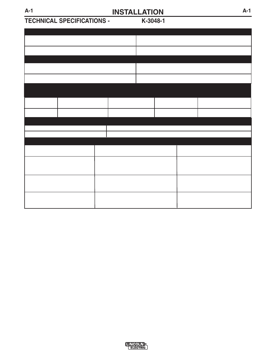 Installation, Technical specifications - cruiser | Lincoln Electric IM10098 CRUISER User Manual | Page 8 / 54