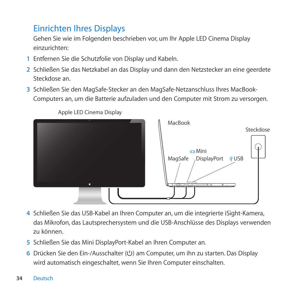 Einrichten ihres displays, 34 einrichten ihres displays | Apple LED Cinema Display (27 Zoll) User Manual | Page 34 / 104