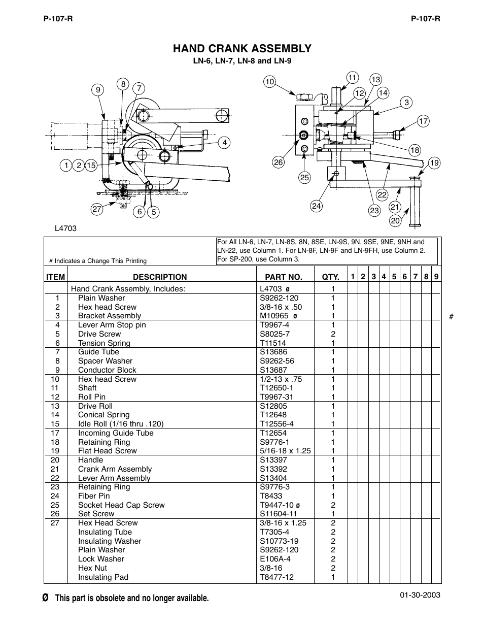 Hand crank assembly | Lincoln Electric IM294 LN-9 SEMIAUTOMATIC WIRE FEEDER User Manual | Page 125 / 148